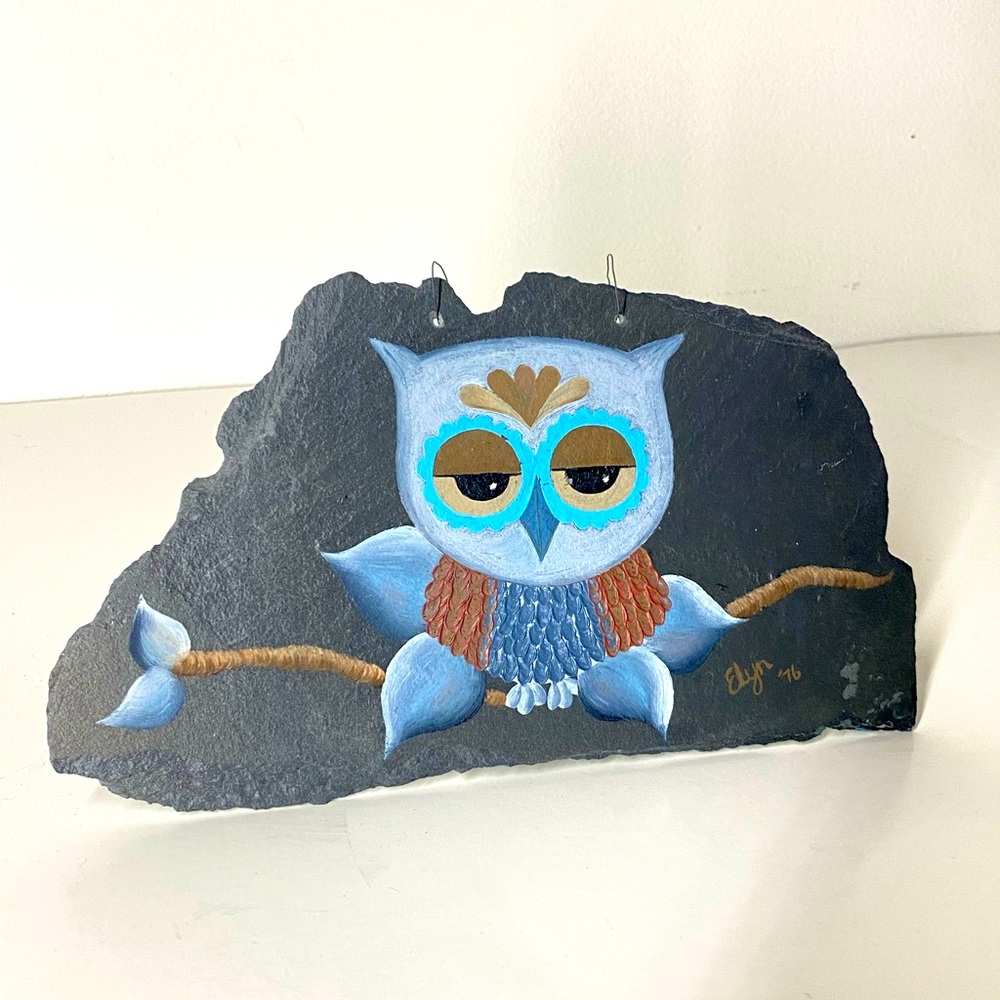 Vintage Slate Owl Painting